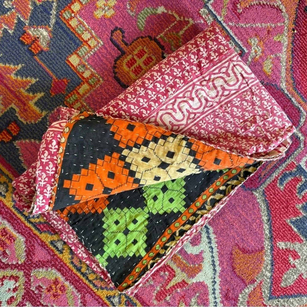 New Boho Kantha Reversible Quilt Blanket